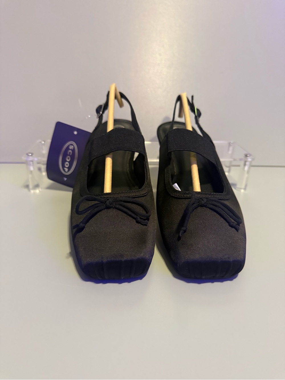 Womens Size 7 Scoop Black Slingback Ballet Flats Square Toe Comfort NEW